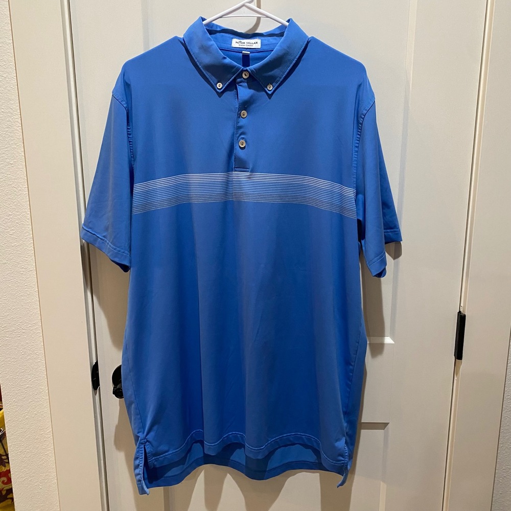 Peter Millar Summer Comfort Men's Polo. XL. Blue w/Gray/White Stripes